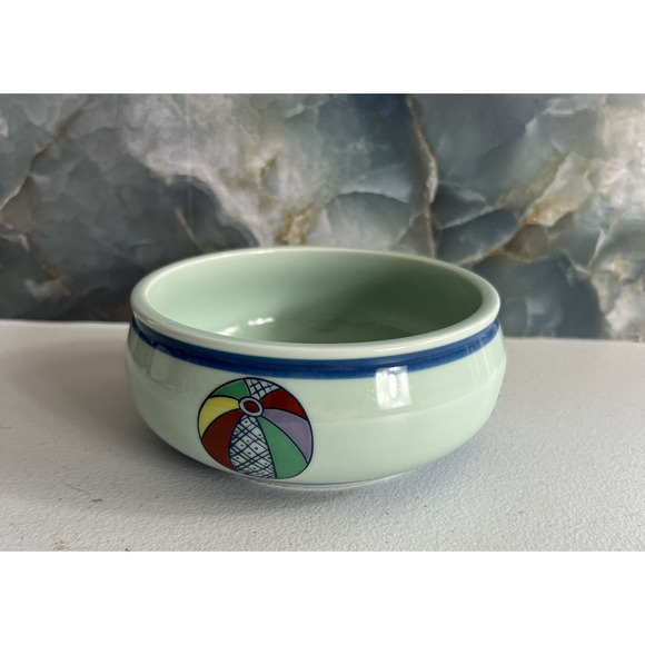 Asian Ceramic Bowl 5" Beach Ball Hand Painted & Signed - Picture 1 of 10